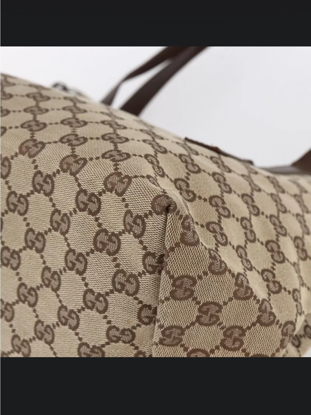Gucci GG Canvas 019 0493 Beige Brown Leather Shoulder Tote Bag Authentic